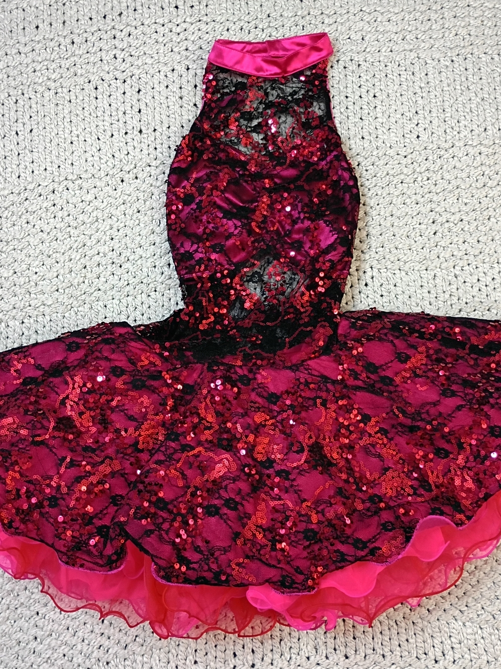 Tenth House Hot Pink And Black Sequin Frilly Dance Costume, Adult Small
